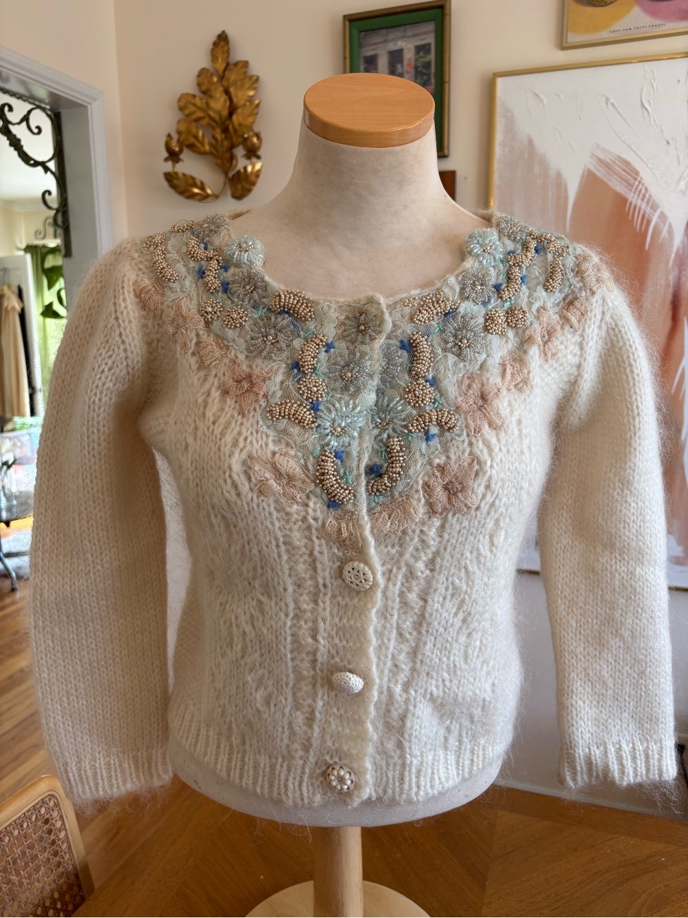 Free People Embellished Ivory Sweater